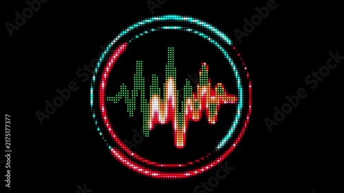 Abstract icon for live streaming. An equalizer line glowing in a stylized pixel pattern