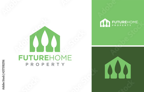 Simple, lush residential real estate logo featuring a tree on the side vector logo template.