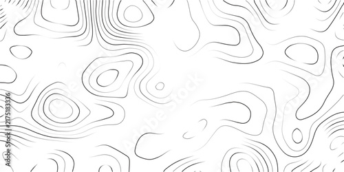 Minimalist Topographic Seamless Pattern Vector Background, Modern Black and White Abstract Lines, Elevation Map Texture, Geographic Contours Design, Clean Minimal Style