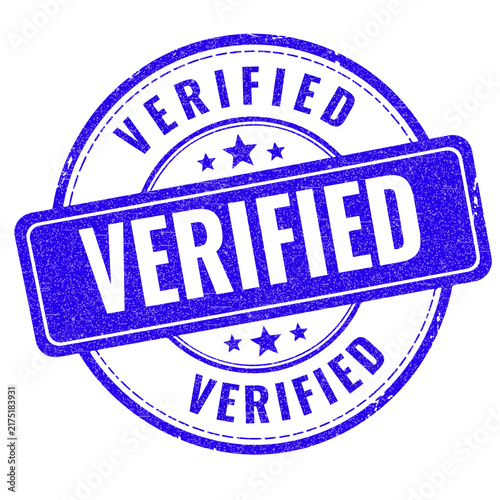 Blue round stamp icon with the word verified written inside for official document approval and quality assurance business confirmation web graphic design
