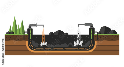 Underground Industrial Resource Extraction Process Vector Illustration