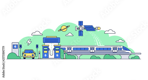 Sustainable Future Transportation and Green Energy Technology Illustration
