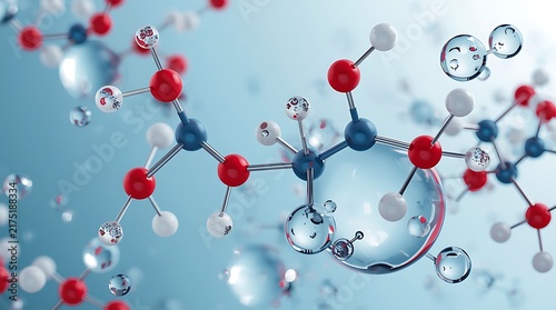 Molecular Structure of Chemical Compound with Water Droplets.