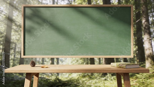 Generative AI depicting a classroom blackboard set in a forest clearing
