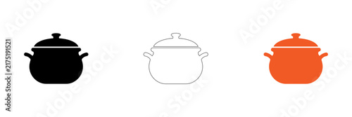 Three colorful cooking pots icon set