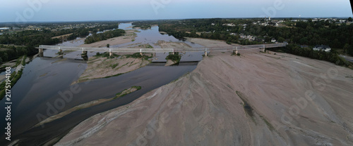 Aerial View of Low Water Levels in the Loire River at Sunset Near Saumur, France