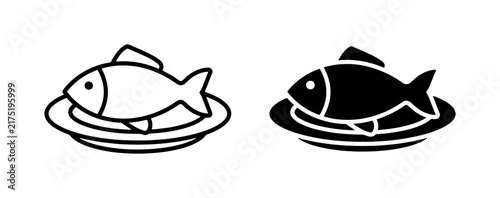 Fish Dish Icons, Seafood Meal Vector Graphics, Culinary Symbol Set, Food Service Graphics