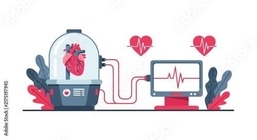 Human Heart Transplant and Cardiology Monitoring Concept Illustration