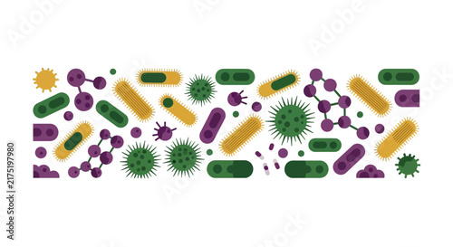 Microorganisms and Bacteria Flat Vector Banner - Germs and Viruses Illustration