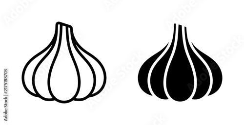 Garlic Icons: Simple Outline and Solid Black Vector Graphics for Culinary and Health Themes