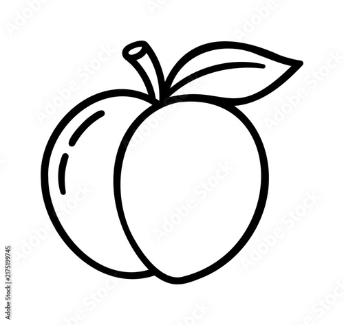 Peach Duo Outline Icon with Leaf Design for Fresh Fruit and Healthy Food