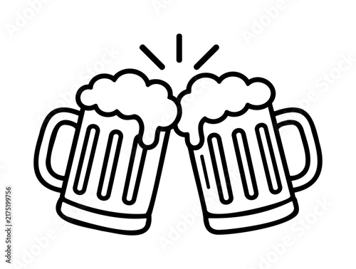 Clinking Beer Mugs Icon with Foam Bubbles for Bar and Party Celebration Design