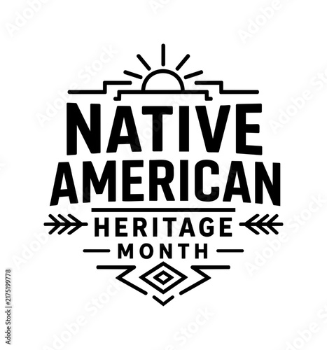 Native American Heritage Month Typography Badge with Sunburst and Arrow Design
