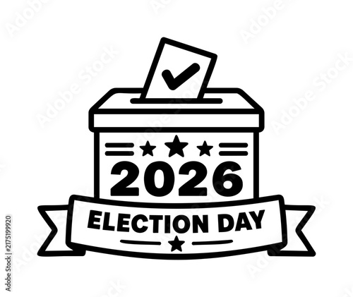 Election Day Ballot Box Icon with Star Banner and Voting Paper Slip Design