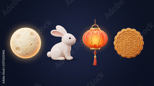 3D festival icons on dark background.