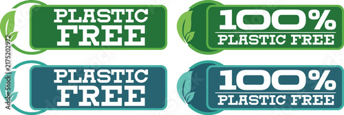 Plastic Free and 100 Percent Plastic Free Product Label Badge Collection Vector Set