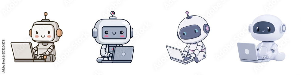 Naklejka premium AI robot programmer png in 3d icon transparent for IT support presentation.