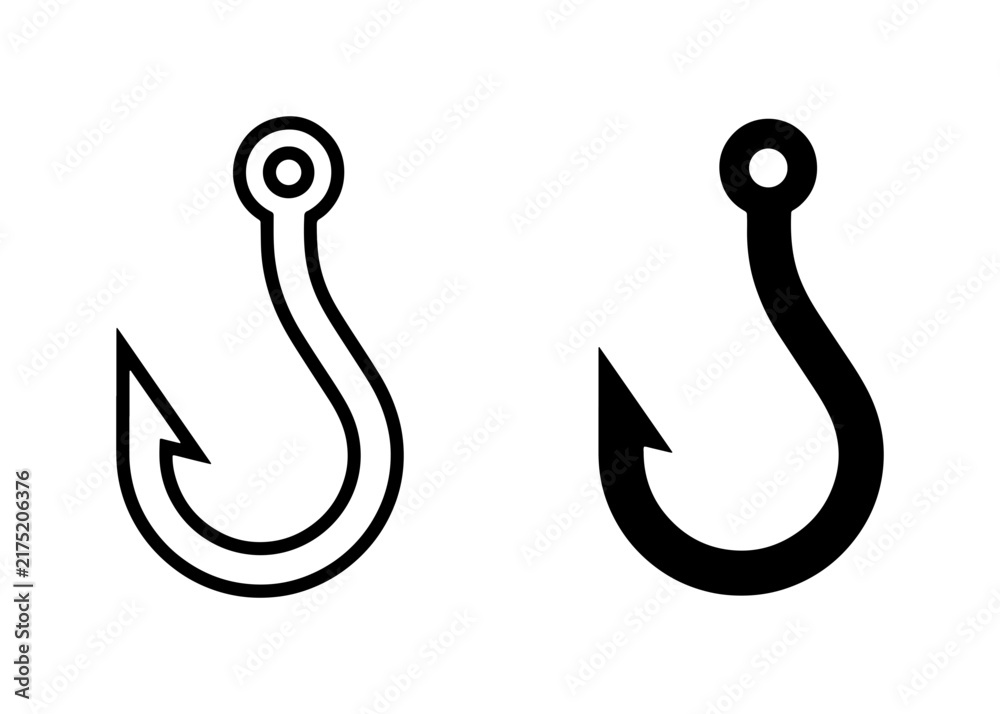 Fototapeta premium Fishing Hook Icons, Simple Vector Graphics, Metal Tool Symbol, Outline and Solid Fill
