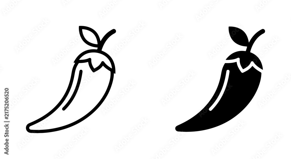 Obraz premium Chili Pepper Icons: Black and White Vector Graphics for Spicy Food and Heat Themes