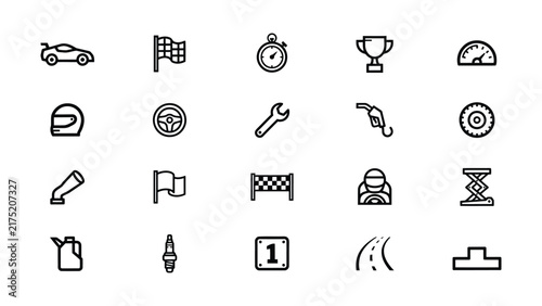 Photography Collection of racing car sport and automotive maintenance icons isolated on tran