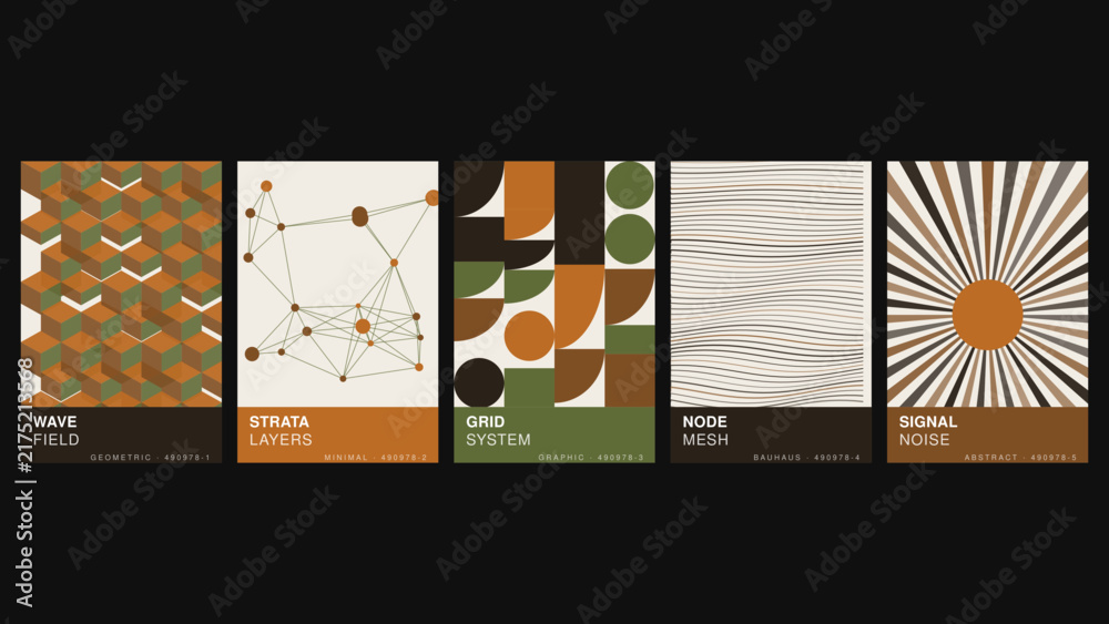Foto Wave field, strata layers, grid system, node mesh, signal noise, five geometric