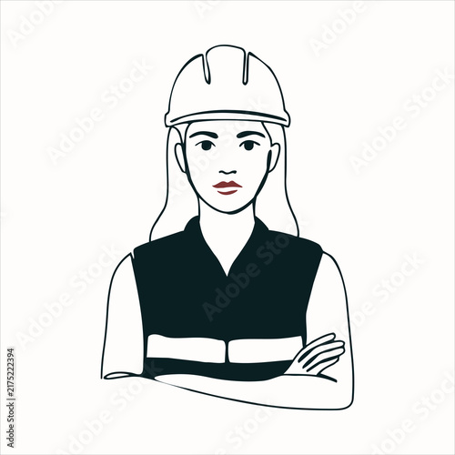 Beautiful Working Woman Line Art Silhouette Vector Illustration