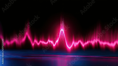 Vibrant magenta waveform pulses with blue light on a dark reflective surface