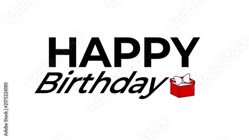 Happy Birthday Greeting with Red Gift Box Icon on White
