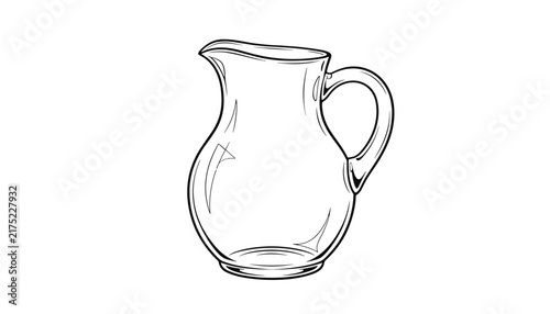 Elegant black and white hand drawn sketch of a classic glass beverage pitcher or jug isolated on a white background.