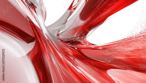 An abstract 3D render of flowing red and white liquid shapes on white background