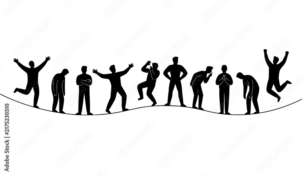 Fototapeta premium Human emotion silhouette vector collection featuring expressive gestures poses moods communication psychology and social behavior concepts