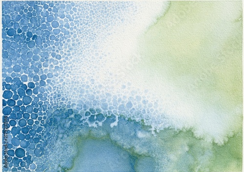 Abstract watercolor with organic blue and green textured organic forms