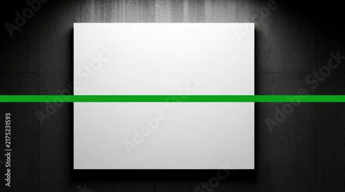 Panel kuchenny z motywem Modern art piece with a white canvas and a bold green line on textured concrete. Minimalist design, abstract composition, clean aesthetic, simple geometric form.