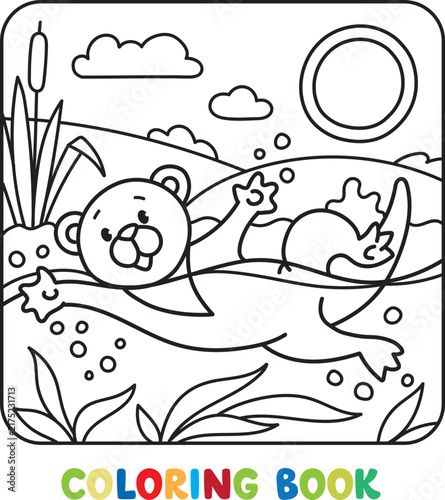 Funny Otter. Alphabet O. Animals coloring book