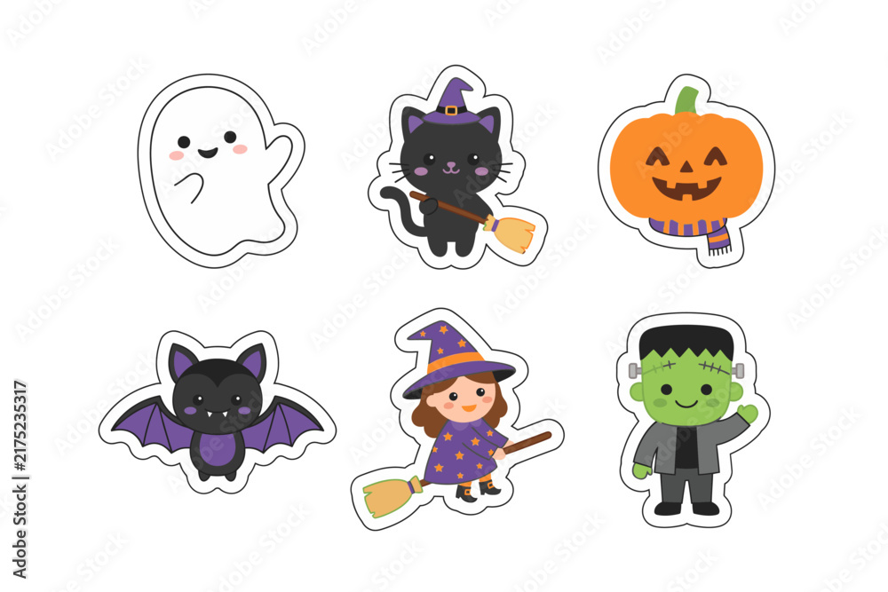 Obraz premium Halloween characters flat vector illustration set