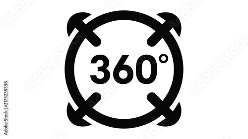 Фотография 360 degree view vector icon with directional arrows for virtual tour, panoramic
