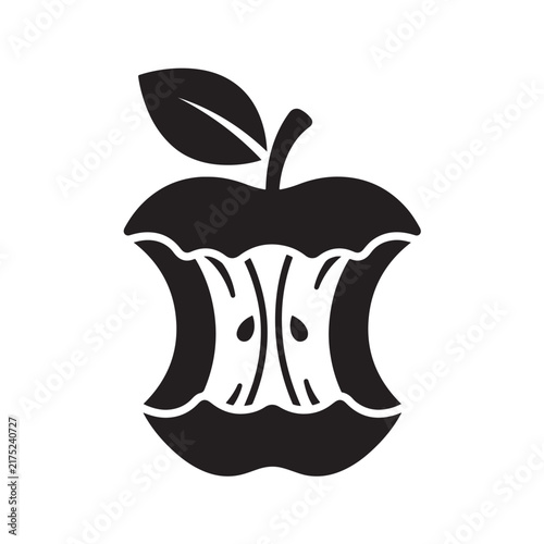 Apple Core Eaten Black Silhouette Vector Icon Isolated on White Background