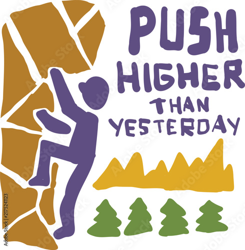 Person Climbing Rock Wall, Flat Design Illustration