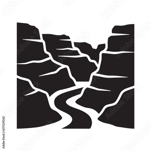 Canyon River Stylized Vector Icon Black and White vector icon
