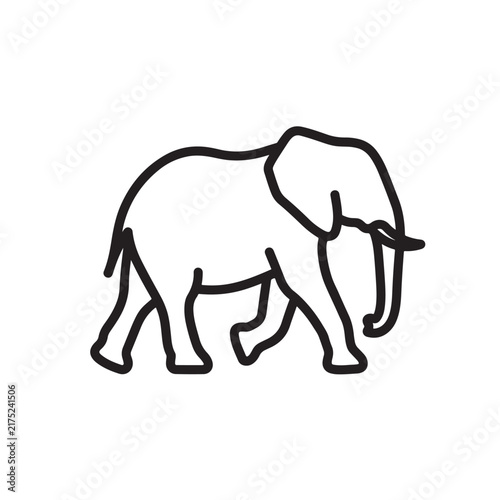 Elephant Walking Black Outline Vector Icon Isolated on White Background