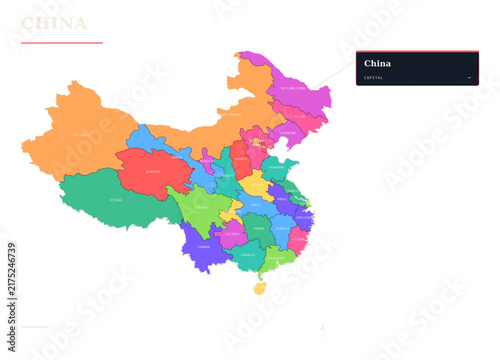 China Political Map Vector Illustration with Provinces and Capital