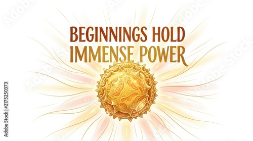 Tapety artystyczne Beginnings Hold Immense Power - Golden Sunburst and Abstract Form