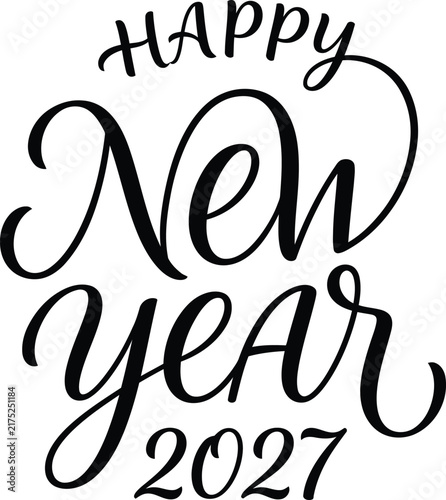 Happy New Year 2027 creative handwritten lettering typography vector design
