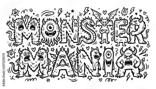 Fun monster doodle vector art illustration for coloring book design and creative graphics