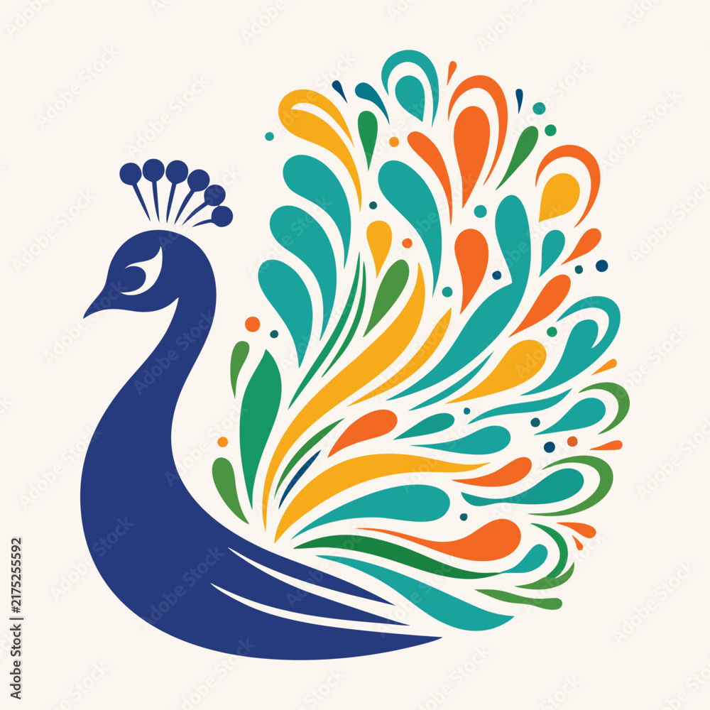 Fototapeta premium Elegant Colorful Peacock Vector Illustration with Decorative Tail Feathers