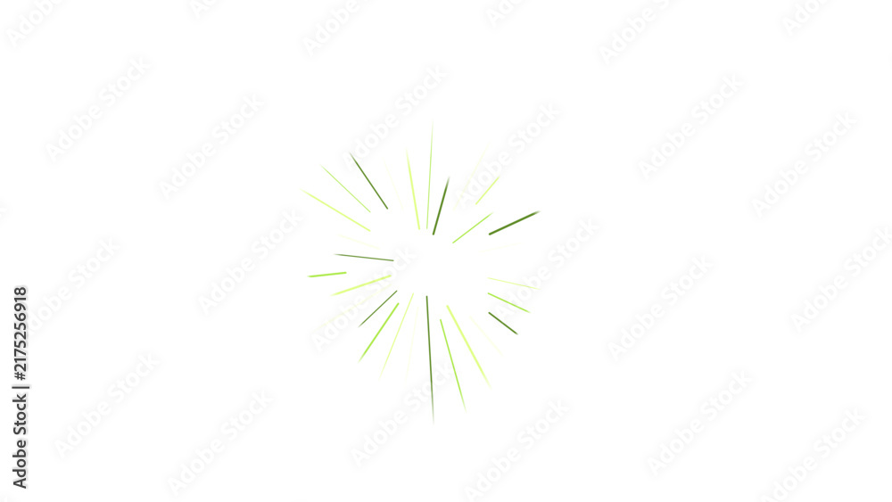 Obraz premium Circular burst of green and white radiating lines resembling a stylized firework or plant bloom on a solid black background for