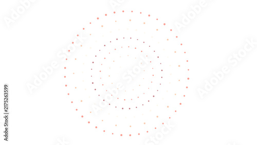 Abstract circular pattern with white and red glowing dots arranged in concentric rings on a solid black background, digital