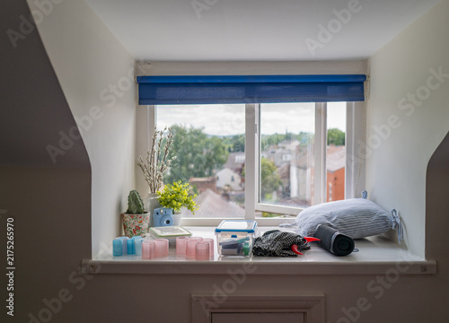 Window sill in a teenager's bedroom