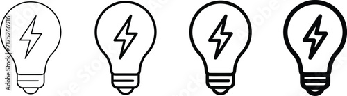 A set of four minimalist light bulb icons with varying stroke weights arranged horizontally against a clean white background backdrop