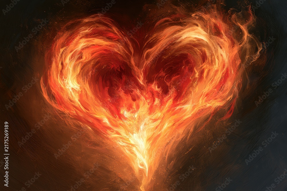 Fototapeta premium Glowing heart of fire: digital art representing love and passion